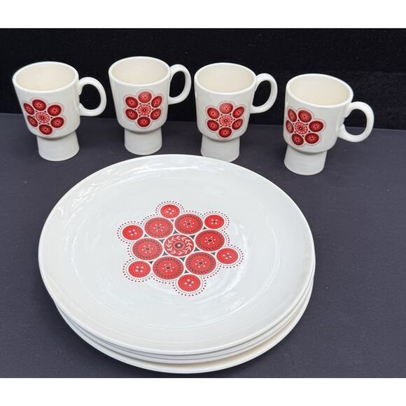 STEUBENVILLE POTTERY PARTIO-WARE DESIGNER: IRENE PASINKSI BANDANA PATTERN 8 PCS - Picture 2 of 12